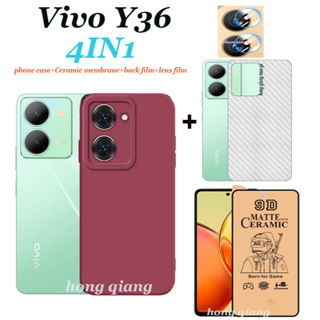 (4 In1) เคสโทรศัพท์มือถือ ซิลิโคนนิ่ม ลายดวงตานางฟ้า สีแคนดี้ พร้อมฟิล์มเซรามิค ฟิล์มเลนส์ ฟิล์มด้านหลัง สําหรับ Vivo Y36 Y27 Y35 Y15S Y15A Y21 Y33S