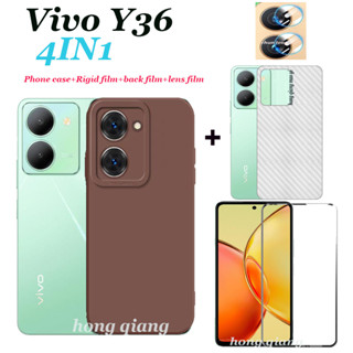 4in1 เคสโทรศัพท์ซิลิโคน แบบนิ่ม ฟิล์มกระจกนิรภัย ฟิล์มเลนส์ และฝาครอบด้านหลัง สําหรับ Vivo Y36 Y27 Y35 Y15S Y15a Y16 y02T