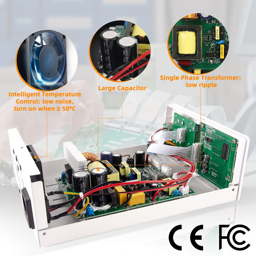 Nice-power พาวเวอร์ซัพพลาย DC ปรับได้: สวิตช์ควบคุมตัวแปร 30V 10A 4 หลัก จอแสดงผล LED 5V 2A พอร์ต USB นําออก และสายไฟอินพุต