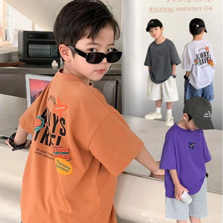 ✨✨【พร้อมส่ง】เสื้อยืดแขนสั้นลําลอง ผ้าฝ้าย ทรงหลวม สไตล์เกาหลี สําหรับเด็กผู้ชาย อายุ 3-12 ปี เสื้อยืดเด็กผู้ชาย เสื้อเด็กผู้ชาย