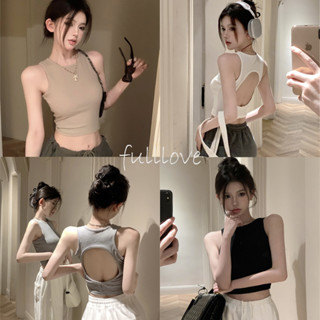 Fulllove Y2K เสื้อกล้าม เสื้อครอปท็อป คอกลม แขนกุด เกาะอกเซ็กซี่ croptop