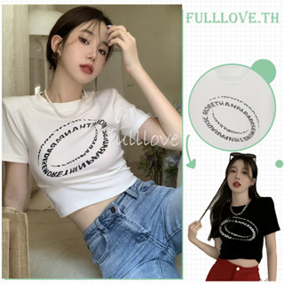 Fulllove y2kเสื้อครอปแขนสั้นพิมพ์ลายตัวอักษรสำหรับผู้หญิง เสื้อยืดแขนสั้นสไตล์สาวฮอตสไตล์ crop top