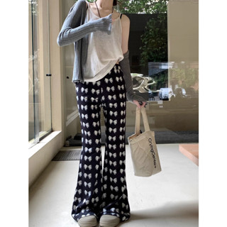 Printed micro speaker casual pants for women with high waist, slim fit, elastic and curved long pants