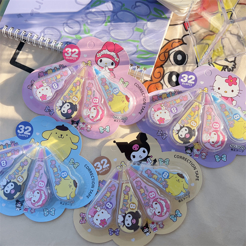Letit Sanrio ชุดเทปลบคําผิด ลายการ์ตูนน่ารัก ขนาดเล็ก 8 เมตร เครื่องเขียน สําหรับเด็กนักเรียน 4 ชิ้น