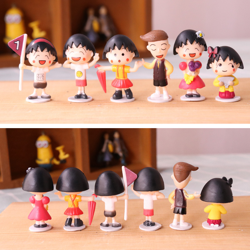 6 ชิ้น/เซ็ต 3-5 ซม.Jibi Maruko-chan อะนิเมะรูป Sakura Momoko รุ่น Q เค้กตกแต่ง PVC ตัวเลขการกระทําตุ๊กตาของเล่นเด็กของขวัญ