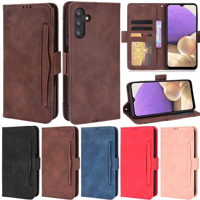 หรูหราสําหรับ Samsung Galaxy A06 A05s M14 5G A54 5G A34 5G A24 4G M54 5G F54 5G F14 5G A14 5G A13 5G A05 A13 4G Matte ช่องใส่การ์ดหนังกรณีหลายกรณี