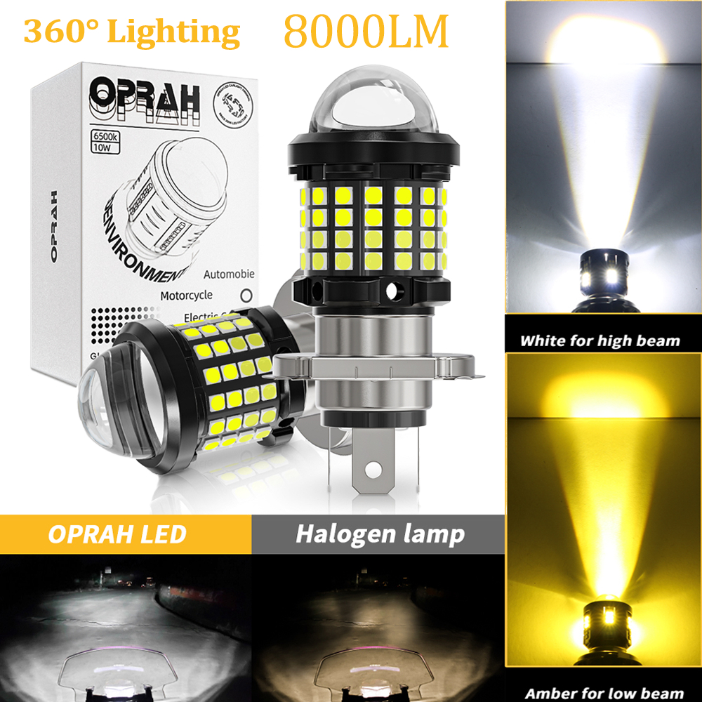 Oprah หลอดไฟตัดหมอก LED H4 H6 BA20D 3030 60SMD Hi/Low Beam 8000LM สองสี สําหรับรถจักรยานยนต์ 1 ชิ้น