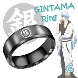 Gintama แหวนไทเทเนียม สเตนเลส สีดํา ไซซ์ =9 Sakata Gintoki