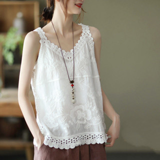เสื้อสายเดี่ยวลําลอง ผ้าฝ้าย และผ้าลินิน ทรงหลวม ขนาดใหญ่ แฟชั่นฤดูร้อน สําหรับสตรี