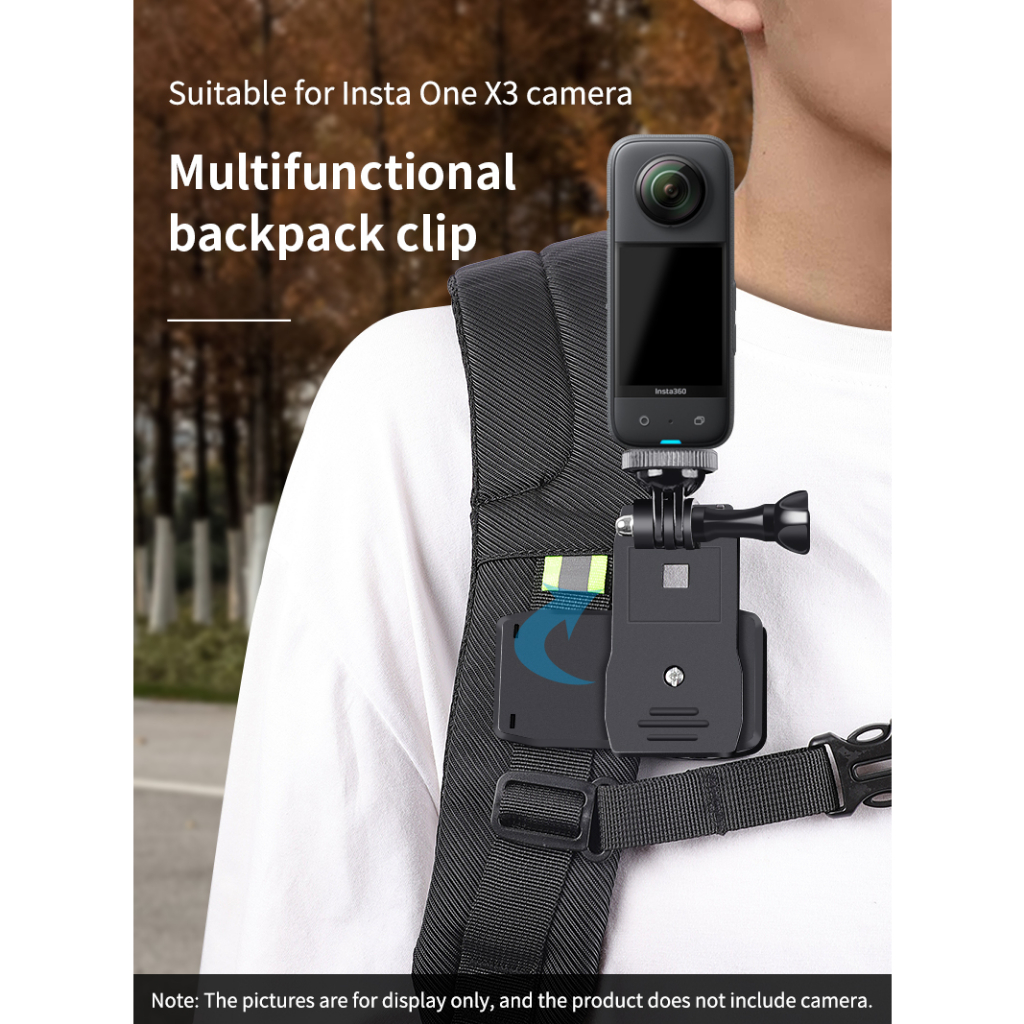 360° กระเป๋าเป้สะพายหลังหมุนได้คลิปแข็งแรงลื่นเหมาะสําหรับ Insta360 X4/X3/Go 3s/ONE X2/ONE X/GOPRO