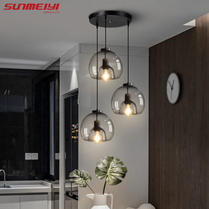 Sunmeiyi โคมไฟระย้า Led แก้ว สีเหลืองอําพัน สไตล์โมเดิร์น สีเทา สําหรับแขวนเพดาน ห้องครัว ห้องนั่งเล่น