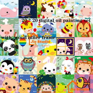 ✨Ready Stock✨20*20 DIY Children Adult Digital Oil Painting 20x20 Frame number oil Painting Practice Simple Cute Cartoon Animal Puzzle Handmade Oil Painting Coloring Painting Birthday Gift Exchange Gift Decompression Digital Oil Painting