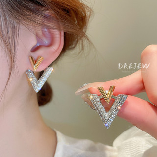 DREJEW ต่างหูเข็มเงิน 18k ประดับเพชร สไตล์ฝรั่งเศส สําหรับผู…