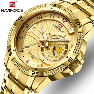 Naviforce นาฬิกาข้อมือควอตซ์แฟชั่น สายแสตนเลส สไตล์ทหาร หรูหรา สําหรับบุรุษ