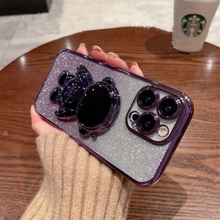 เคสโทรศัพท์ iPhone 11 11 Pro 11 Pro Max 12 12 Pro 12 Pro Max 13 13 Pro 13 Pro Max 14 14 Plus 14 Pro 14 Pro Max 7 Plus 8 Plus Xs XR Xs Max เคสโทรศัพท์แบบใสแวววาวพร้อมขาตั้งนักบินอวกาศชุบไฟฟ้า