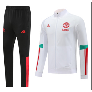 เสื้อแจ็กเก็ตวอร์มแขนยาว ลายทีมฟุตบอล Manchester United 2023-24 ชุดเยือน สีขาว มีซิป คุณภาพสูง