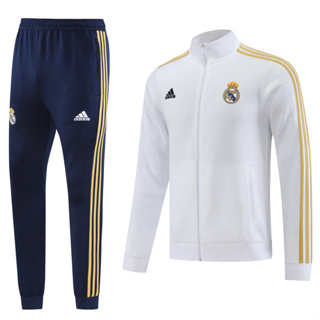 เสื้อแจ็กเก็ตแขนยาว และกางเกงวอร์ม ลายทีมฟุตบอล Real Madrid สีขาว ไซซ์ S - XXL ไซซ์ 23-24