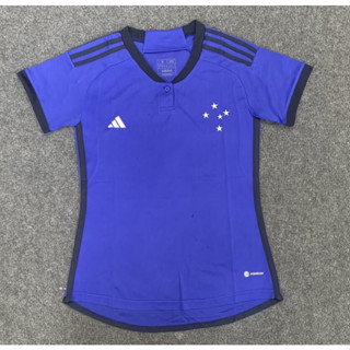 เสื้อกีฬาแขนสั้น ลายทีมชาติฟุตบอล Cruzeiro สีฟ้า สําหรับผู้หญิง ไซซ์ 23-24