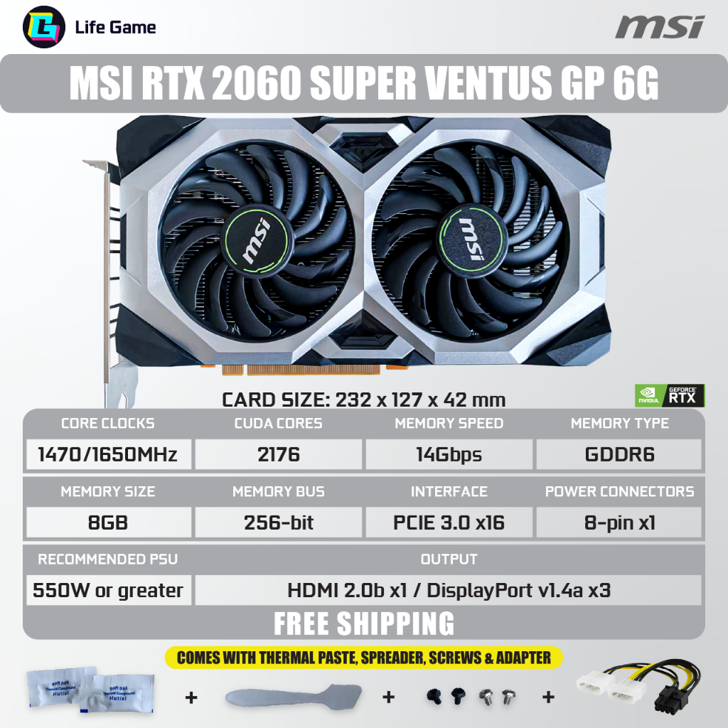ใช ้ MSI RTX 2060 super 2060s กราฟิกการ ์ ด grafik GPU RTX2060super nvidia 2070