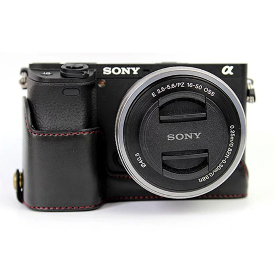 Sony Micro กระเป๋ากล้องเดี่ยว A6100 A6400 A6300 A6000 เคสหนังฐานหนังแท้ Half Case แบบพกพา