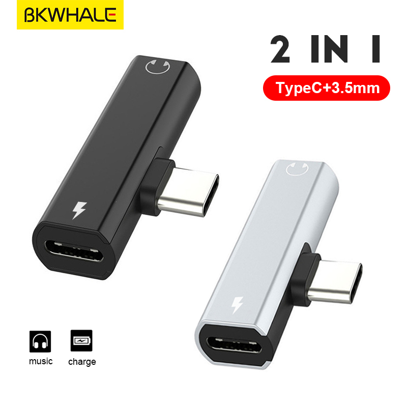 BKWHALE 2 in 1 Type-C ถึง 3.5 มม.อะแดปเตอร์แจ็ค DAC Connector USB C Digital Audio Adaptor พร้อมสายชาร์จสําหรับ samsung ip 15 16 pro