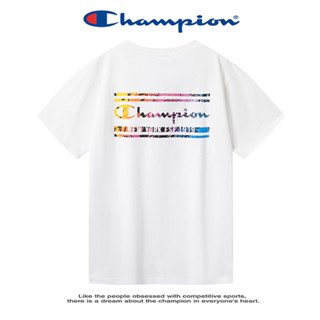 Champion เสื้อยืดแขนสั้นลําลอง ผ้าฝ้ายแท้ พิมพ์ลาย ทรงหลวม สําหรับผู้ชาย และผู้หญิง MGJJ6