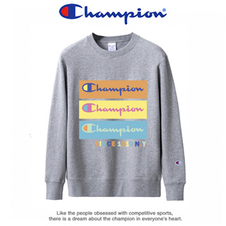 Champion เสื้อกันหนาว แขนยาว คอกลม พิมพ์ลาย ทรงหลวม สําหรับผู้ชาย