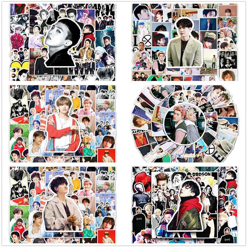 50 ชิ้น Kpop BTS BIGBANG G-DRAGON สติกเกอร์สําหรับตกแต่งแล็ปท็อป/โทรศัพท์/กีตาร์/หมวกกันน็อก, boy Group สติกเกอร์