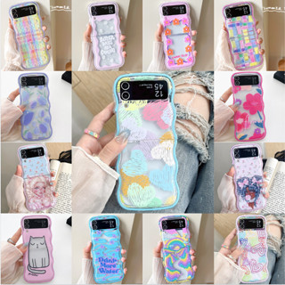 เคสโทรศัพท์มือถือ กันกระแทก ลายดอกไม้ หัวใจ กราฟฟิตี้ สําหรับ Samsung Galaxy Z Flip 5 Z Flip 4 Z Flip 3