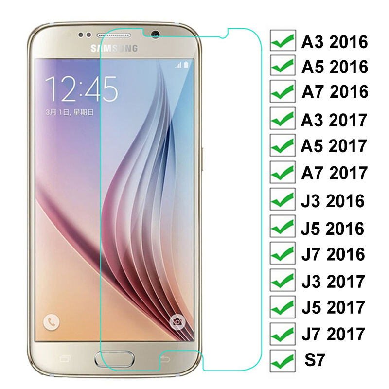 ฟิล์มกระจกนิรภัยกันรอยหน้าจอ แบบใส สําหรับ Samsung Galaxy S7 A3 A5 A7 2017 J3 J5 J7 2016 2017 S5 S6 2 ชิ้น