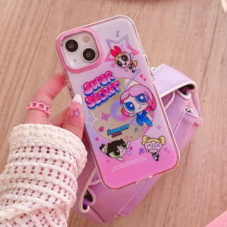 เคสโทรศัพท์มือถือ แบบกระจก ป้องกันกล้อง ลาย The Powerpuff Girls สําหรับ iPhone 14 13 12 11 Pro Max