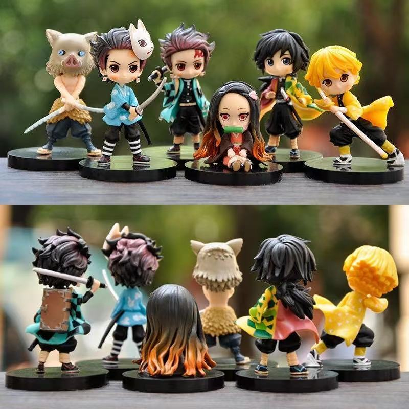 5 ชิ้น/6 ชิ้น/เซ็ตอะนิเมะรูป Kamado Tanjirou Nezuko Zenitsu Inosuke Tomioka Giyuu Kochou Shinobu Kanroji Mitsuri รุ่น Q PVC ตัวเลขการกระทําตุ๊กตาของเล่น