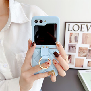 เคสโทรศัพท์มือถือหนัง พรีเมี่ยม กันกระแทก พร้อมแหวนขาตั้ง สําหรับ Samsung Galaxy Z Flip 5 4 3 Flip5 Flip4 5G