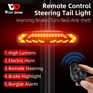 WEST BIKING ไฟสัญญาณเลี้ยว ไฟเบรก ไฟสัญญาณเตือน LED ไร้สาย รีโมตคอนโทรล สําหรับรถจักรยานเสือภูเขา