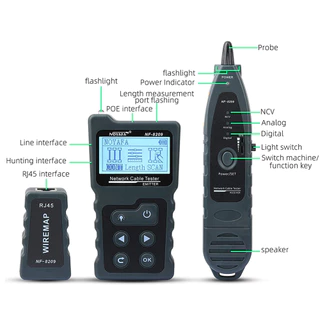 Noyafa NF-8209 Network Cable Tester Intelligent Cable Tracker POE Tester Cable Continuity Checking DC Power and Switch Loop-Back Test PoE Detector