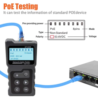 Noyafa NF-8209 Network Cable Tester Intelligent Cable Tracker POE Tester Cable Continuity Checking DC Power and Switch Loop-Back Test PoE Detector