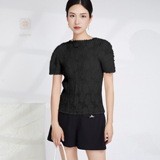 [enjoysea] Issey Miyake เสื้อยืดคอกลม แขนสั้น จับจีบ ขนาดเล็ก ยืดหยุ่น สําหรับผู้หญิง