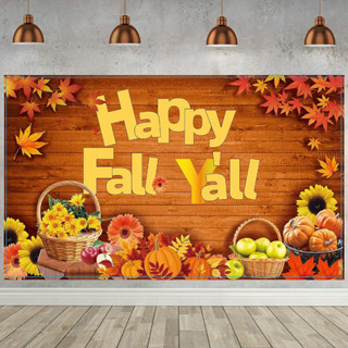 แบนเนอร์ Happy Fall Yall 7x5 ฟุต สําหรับตกแต่งพื้นหลังปาร์ตี้ วันขอบคุณพระเจ้า