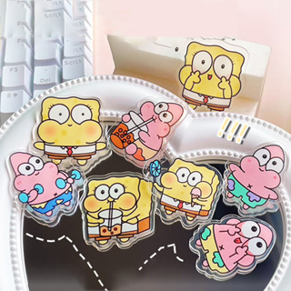 เข็มกลัดอะคริลิค ลายการ์ตูนอนิเมะ SpongeBob SquarePants น่ารัก ขนาดใหญ่ สําหรับตกแต่งกระเป๋า