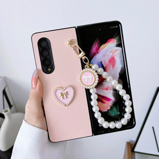 เคสป้องกันโทรศัพท์มือถือ ประดับไข่มุก พร้อมสายคล้องมือ สําหรับ Samsung Galaxy Z Fold 5 4 3 ZFold5 ZFold4 ZFold3 Fold5 Fold4 Fold3