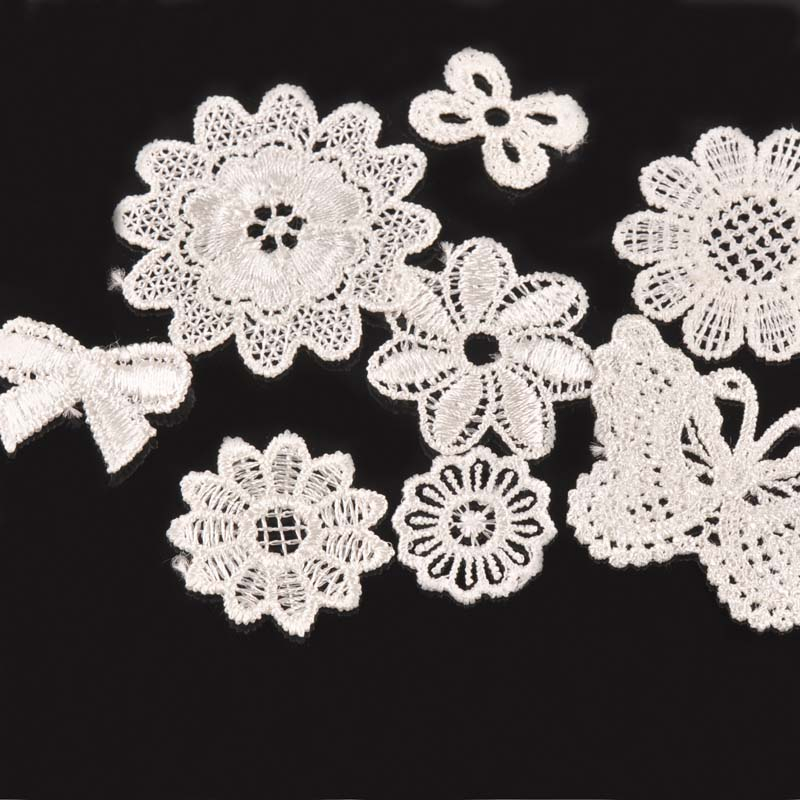 20pcs ดอกไม้ผสมรูปแบบลูกไม้สีขาว Applique Trim สําหรับเสื้อผ้าตาข่ายลูกไม้ผ้าอุปกรณ์เย็บผ้า DIY Handmade วัสดุ CP1501