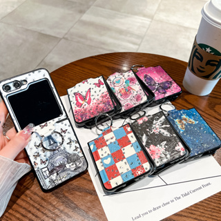 เคสโทรศัพท์มือถือหนัง PU ฝาพับ พร้อมช่องใส่บัตร สําหรับ Samsung Galaxy Z Flip3 Z Flip4 Z Flip5