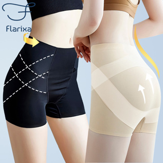 Flarixa กางเกงบ็อกเซอร์ขาสั้น เอวสูง ผ้าเรยอน ไร้รอยต่อ พลัสไซซ์ สําหรับผู้หญิง