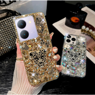 เคสโทรศัพท์มือถือ ลายเสือดาว ดอกกุหลาบ 3D ประดับพลอยเทียม แวววาว หรูหรา สําหรับ Vivo Y27 5G Y36 Y22S Y02 Y16 Y22 Y35 Y02S Y21 Y33S Y33T Y2S Y21T Y20S Y20i Y12a Y12S