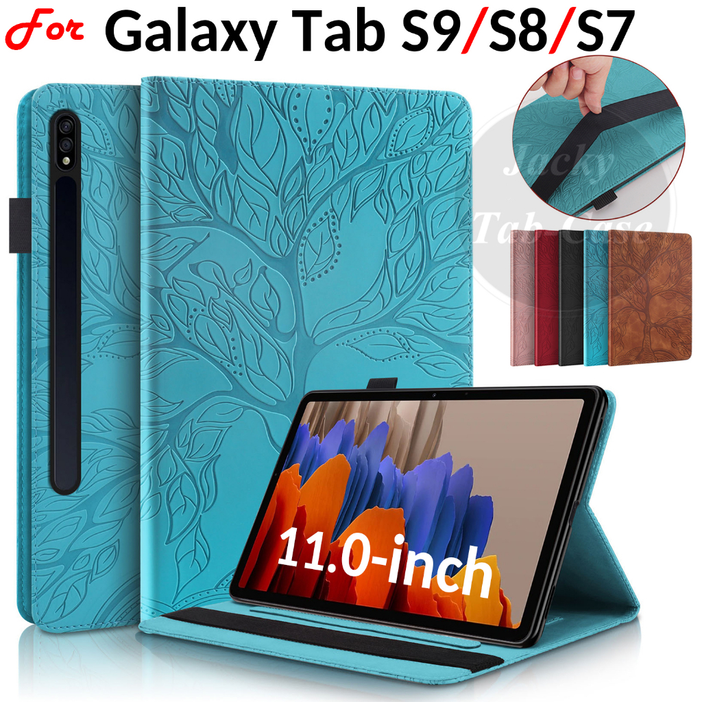 เคสแท็บเล็ตหนัง PU ฝาพับ ลายต้นไม้ 3D พร้อมขาตั้ง สําหรับ Samsung Galaxy Tab S9 S8 S7 11.0 นิ้ว TabS