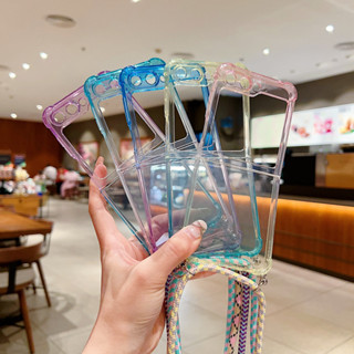 เคสใส แบบนิ่ม พร้อมสายคล้อง ไล่โทนสี สําหรับ Samsung Galaxy Z Flip 4 3 5