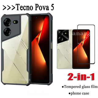 2in1tecno Pova 5 Pova5 เคสแข็ง แบบใส กันกระแทก และกระจกนิรภัยกันรอยหน้าจอ