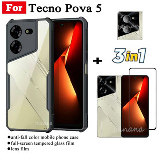 3in1 Tecno POVA 5 เคสโทรศัพท์มือถือ กันตก สําหรับ Tecno Pova5 4G POVA 5 ฟิล์มกระจกนิรภัย + ฟิล์มเลนส์