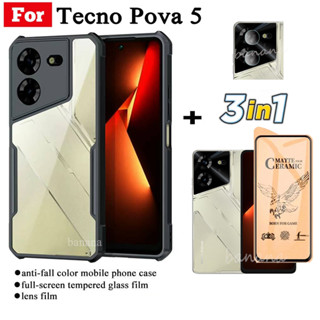 3in1 เคสโทรศัพท์กันกระแทก สําหรับ Tecno Pova 5 Pova5 ฟิล์มฝ้าเซรามิก + ฟิล์มเลนส์กล้อง