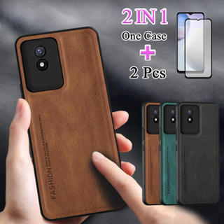 2 IN 1 เคสโทรศัพท์มือถือหนัง TPU ผิวด้าน หน้าจอโค้ง เซรามิก สําหรับ VIVO Y02T